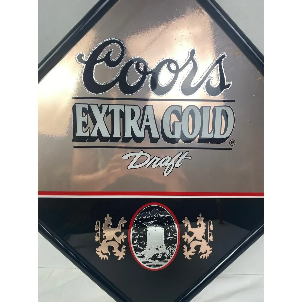 Coors Extra Gold Draft Bar Mirror 16x16 Gold Black Acryl Etch Sign 1993 Vintage